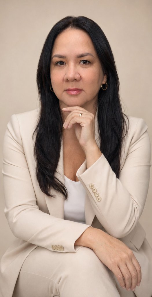 Flávia Muniz em ambiente editorial de hospitalidade premium