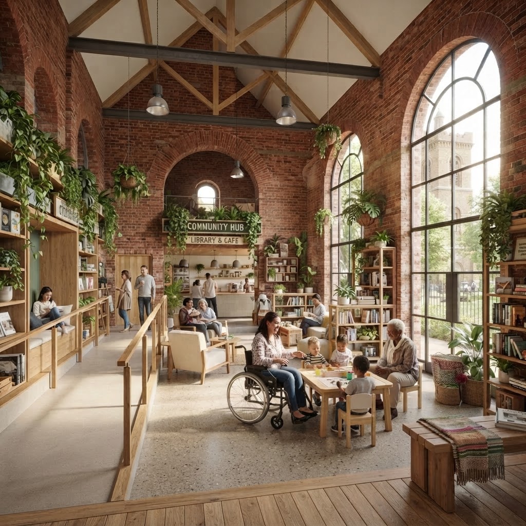 A calm, biophilic community space inspired by the reconstructed Ladywell Playtower