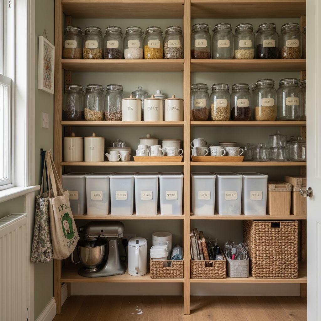 A well-organised home space with clear, logical storage, sensible labelling and reduced visual clutter.