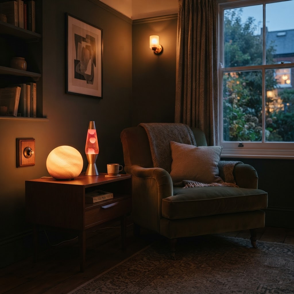 Soft ambient mood lighting in a calm home corner.