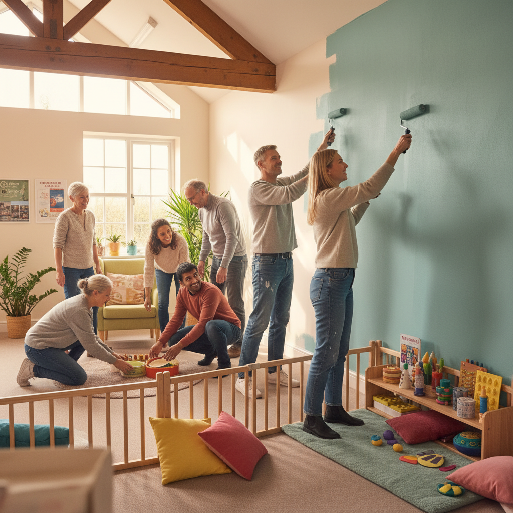 Community volunteers improving a shared wellbeing space together