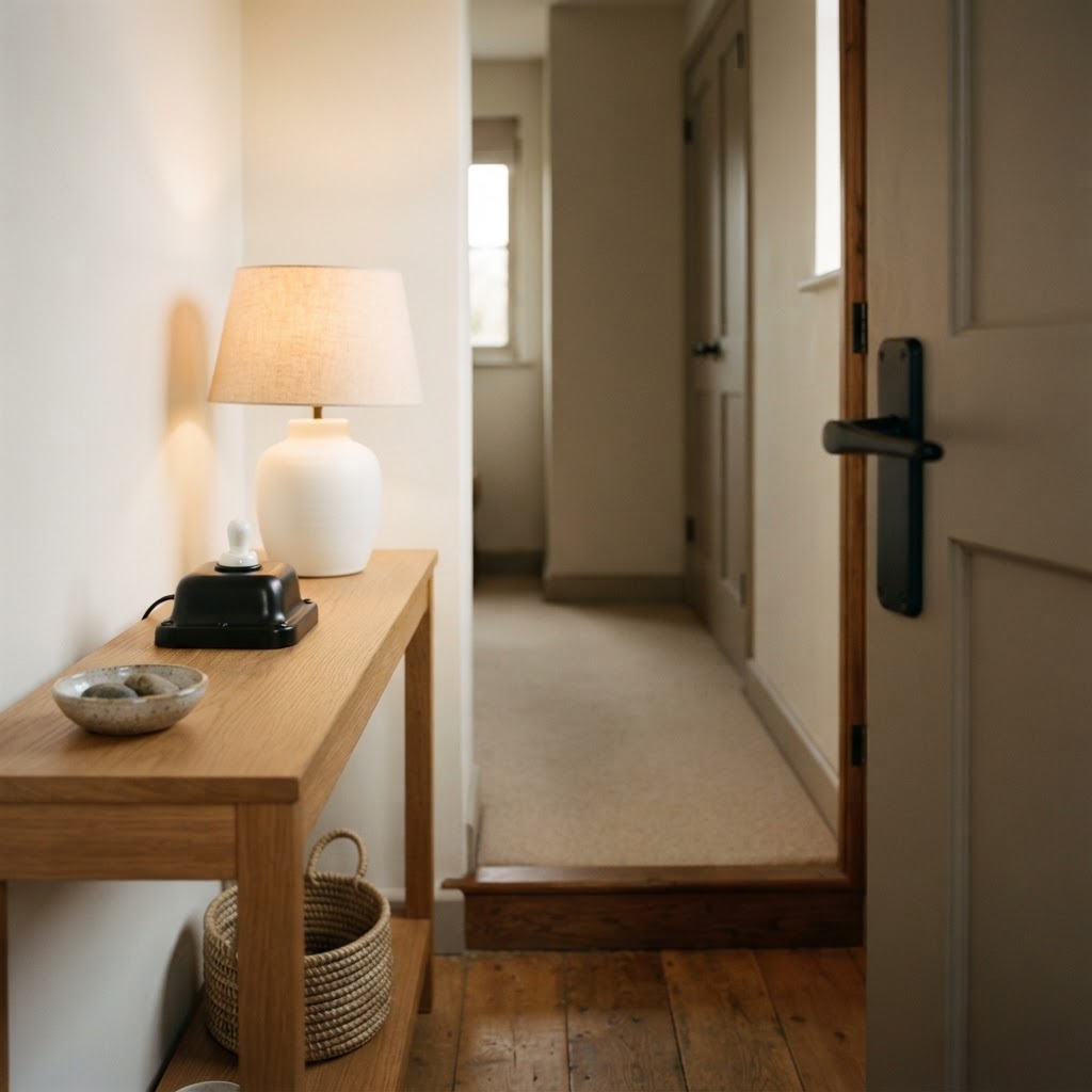 Simple high-contrast home controls and clear edges for easier navigation.
