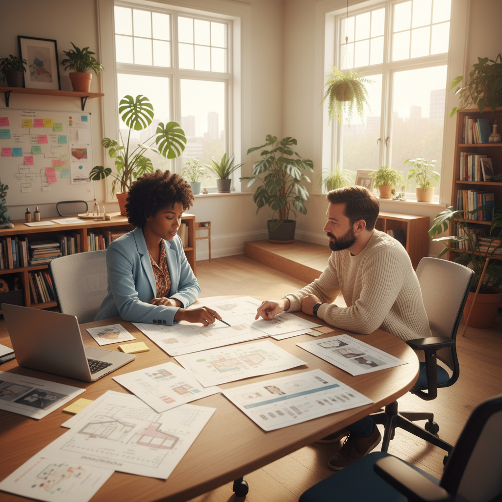 People collaborating on inclusive design research in an accessible workspace