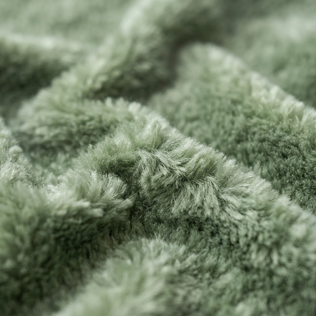 Sage green velvet fabric with a soft plush pile