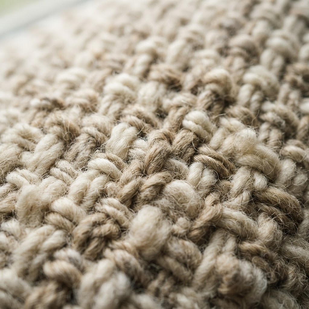 Cream chunky woven wool textile close up
