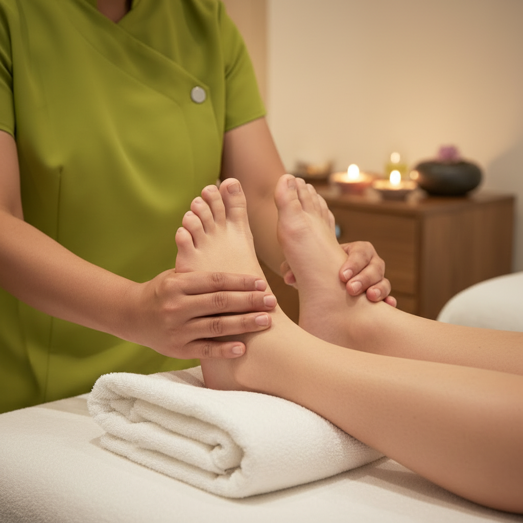 Foot Massage demonstration at Aromathai Therapy Horsforth Leeds