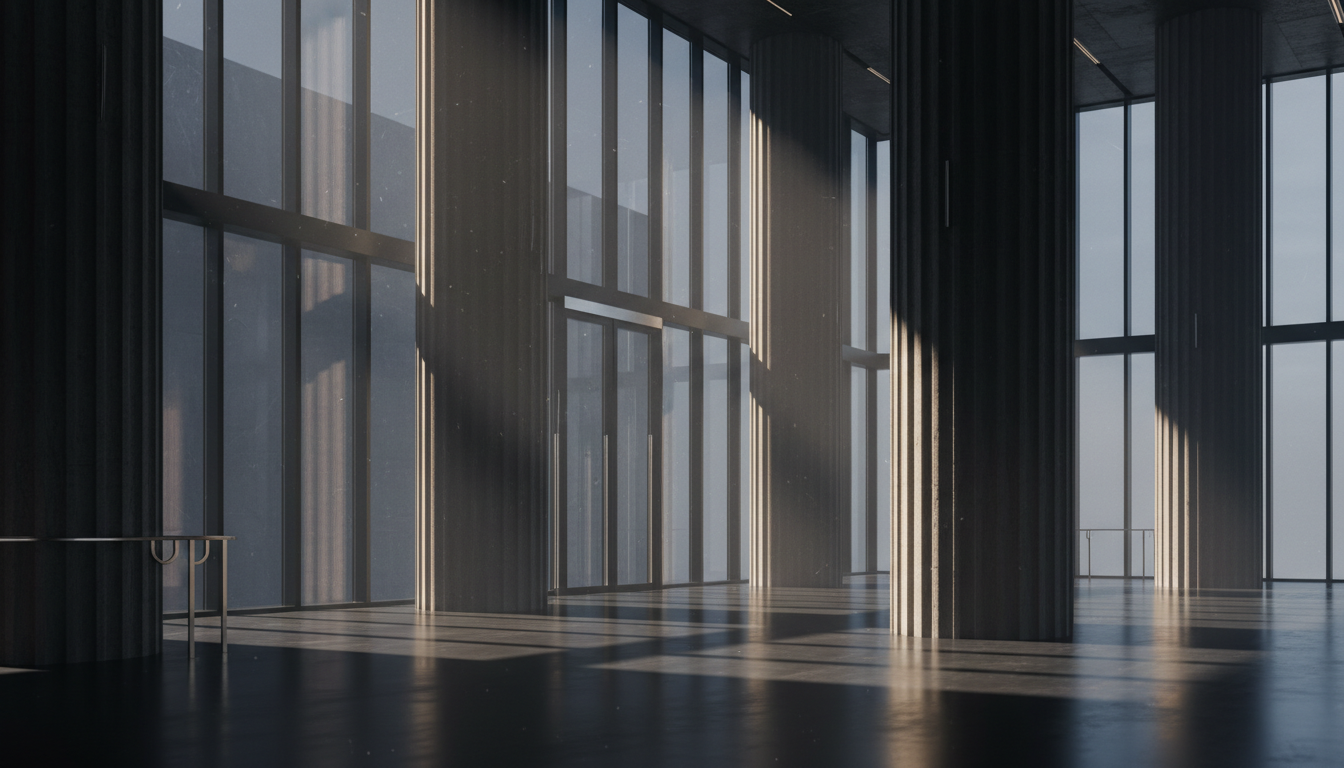 Luxury architectural industrial interior with dramatic light
