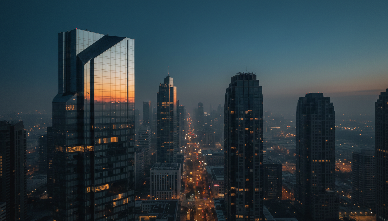 Luxury urban skyline at twilight blue hour