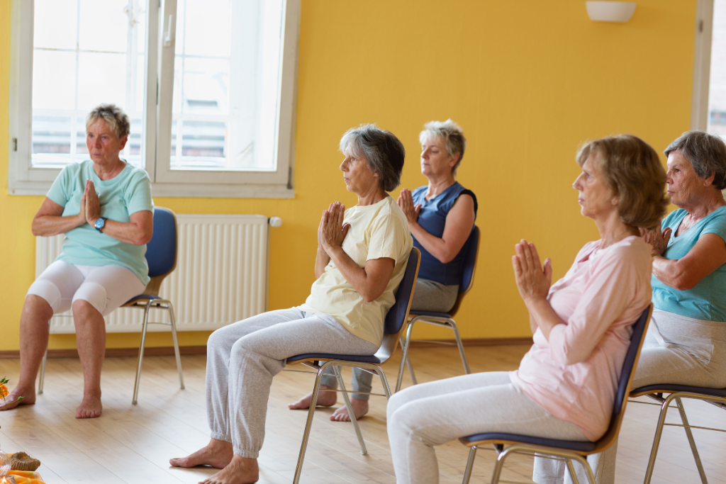 Chair yoga class for active and healthy older adults
