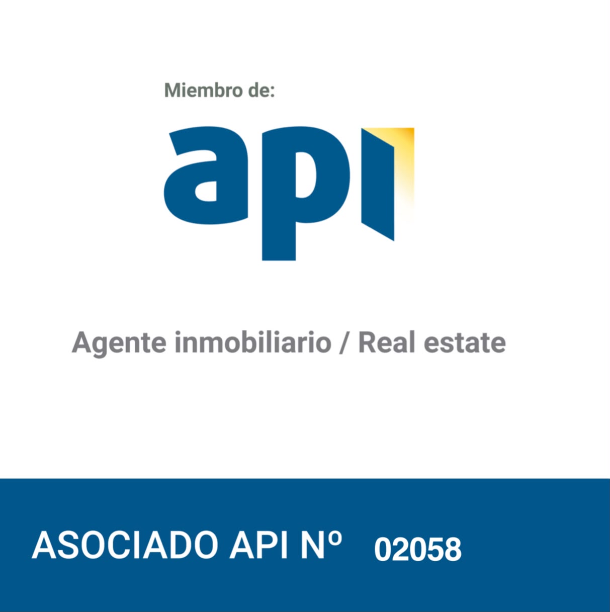 Członek Asociación Nacional de Agentes Inmobiliarios — Asociado API Nº 02058