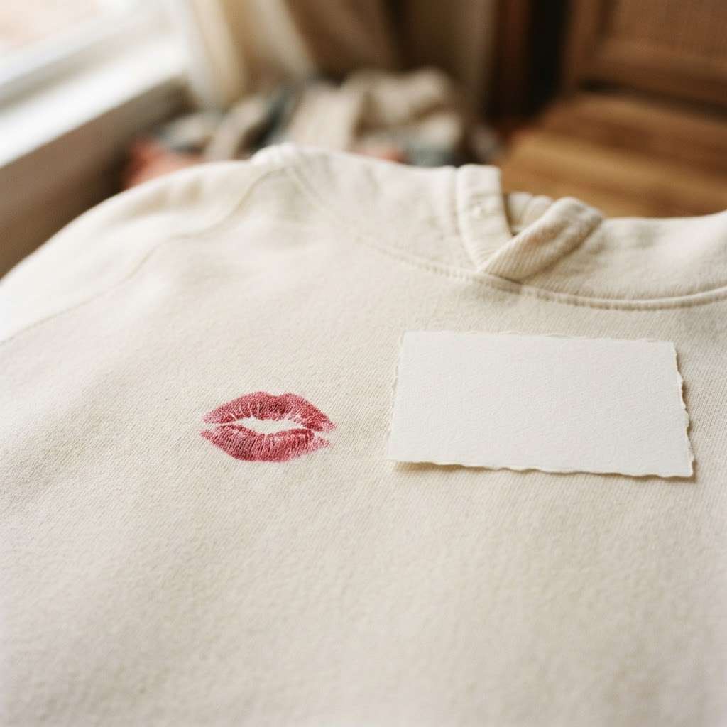 A deep red kiss print mark next to a card, tying the Endless Affection story together.