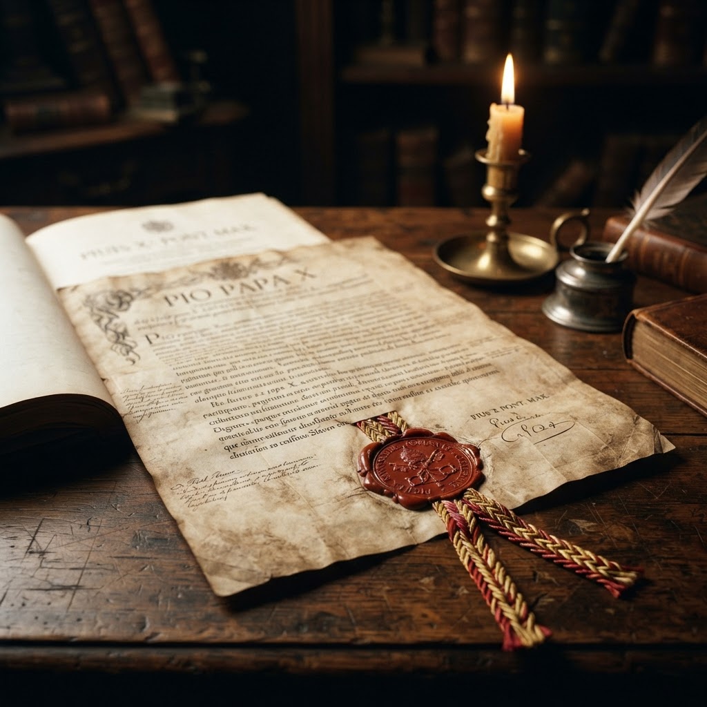 A papal encyclical document with Vatican wax seal