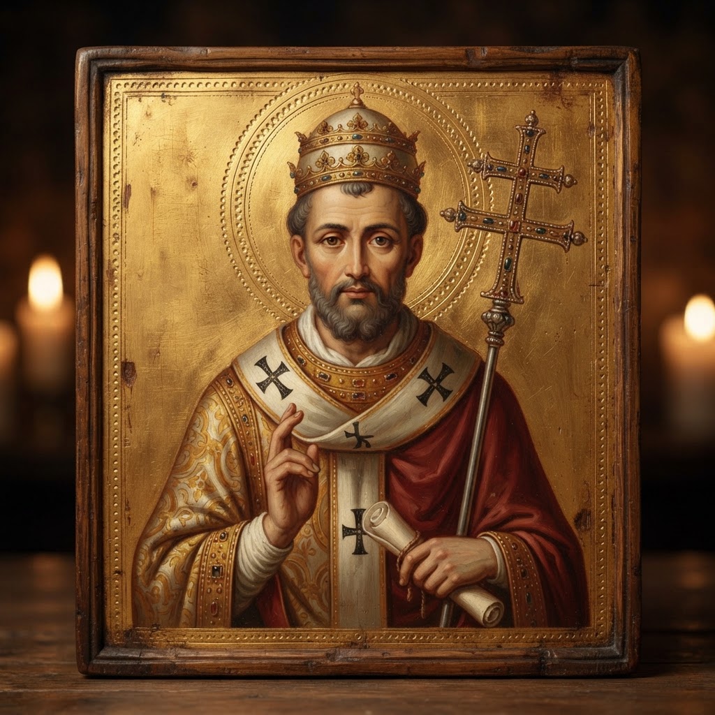 Icon of Pope St Leo the Great holding his rolled scroll