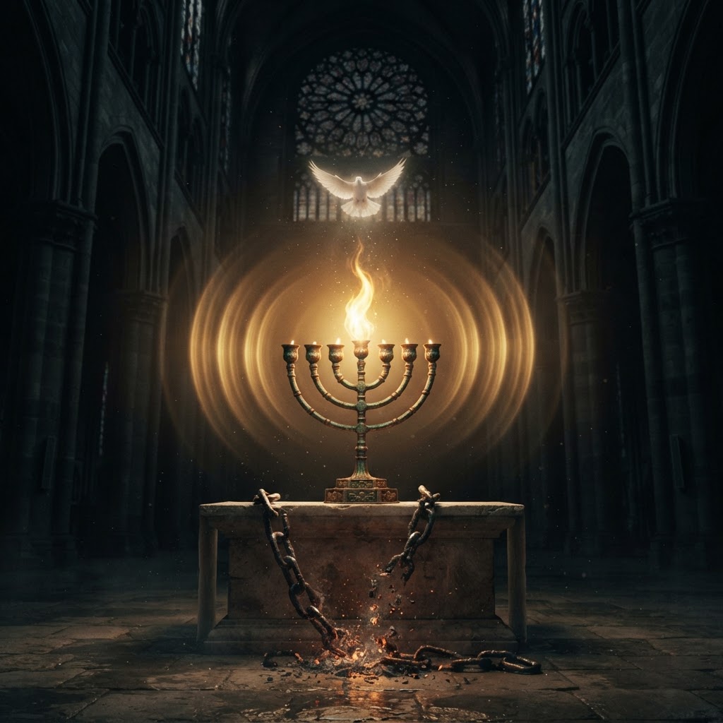 A seven-branched golden flame of the Holy Spirit