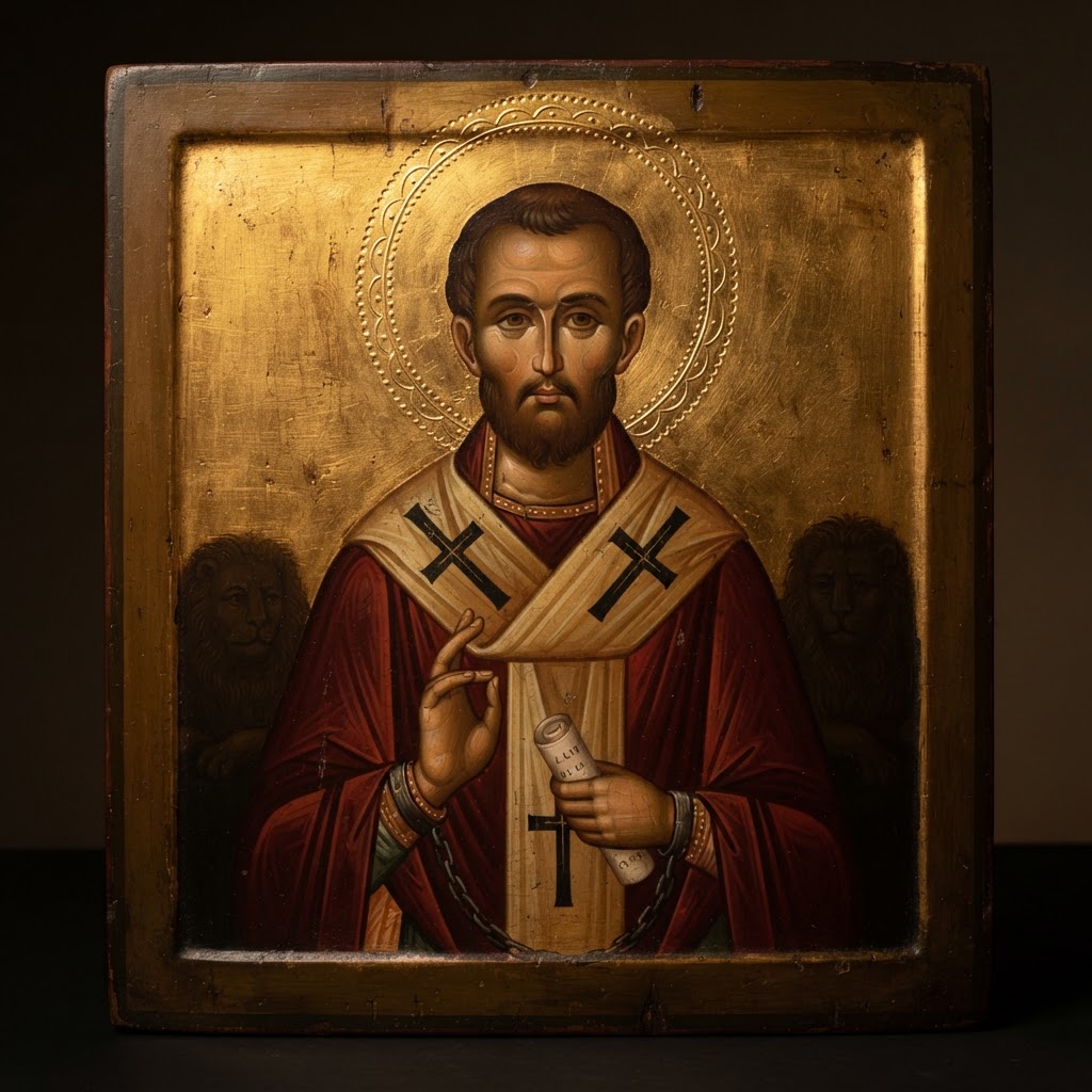 Icon of St Ignatius of Antioch in chains holding his letters