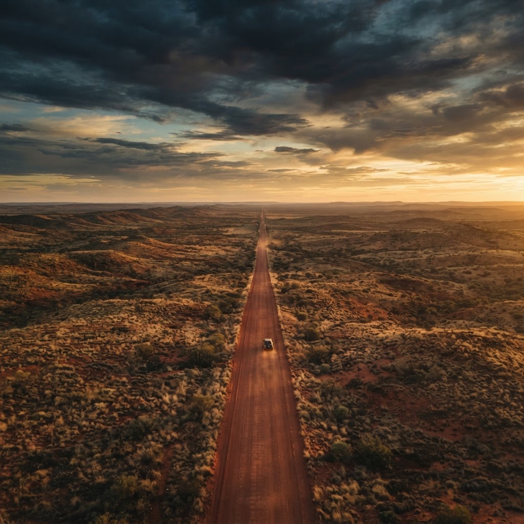 The vast Australian outback at golden hour