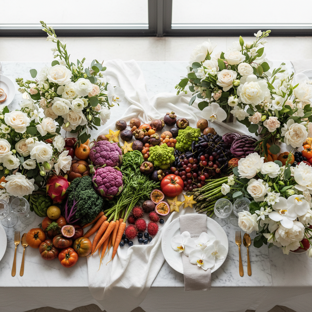 Beautiful flowers with fresh fruits and nutrition