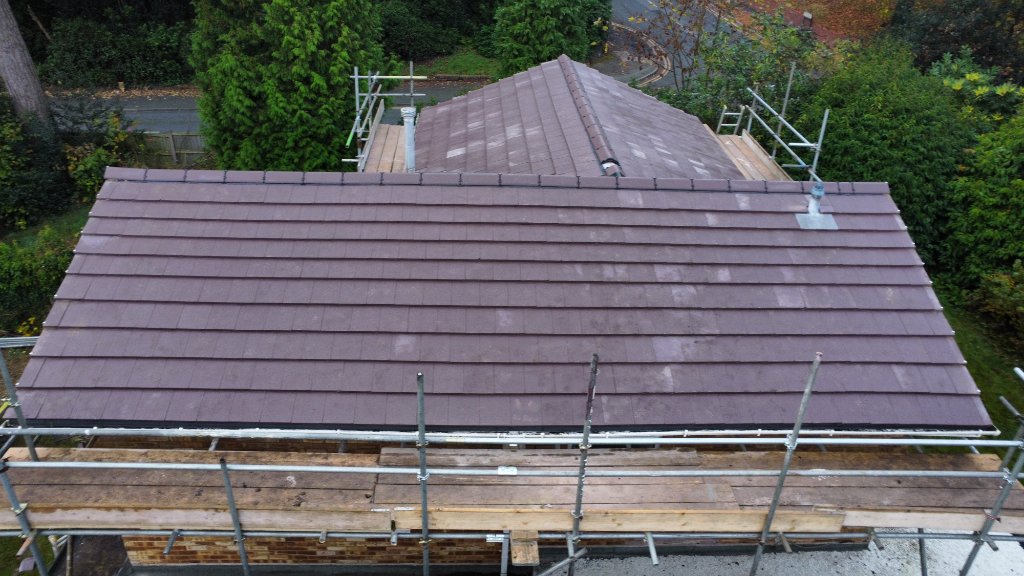New roof installation Worcester — completed roof from above