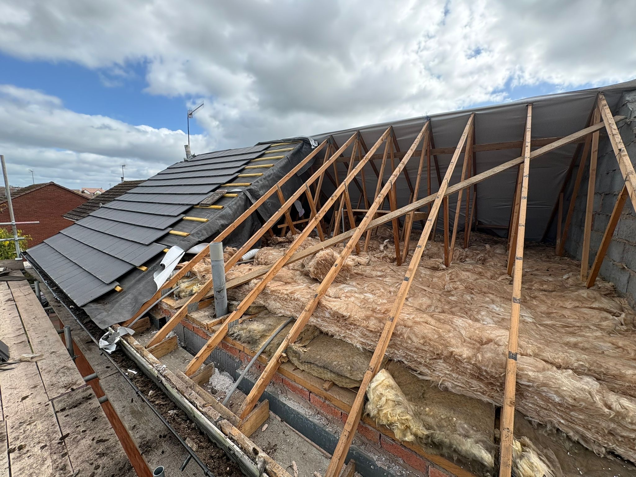 Roof strip and replacement Worcester — exposed trusses