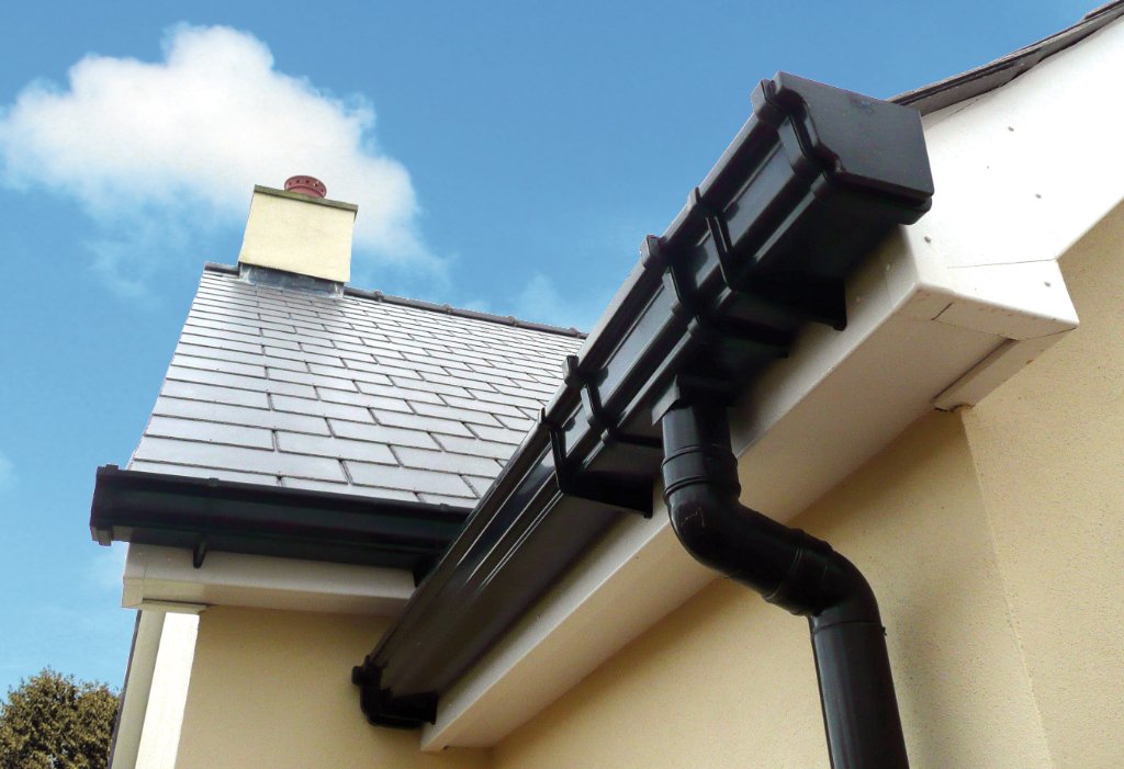 Fascias & soffits Worcester — black guttering with white fascia and soffit installation