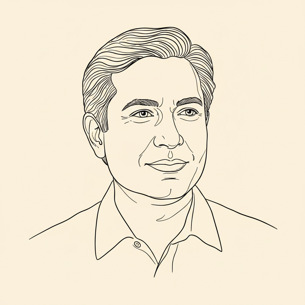 Ink sketch portrait of Mohnish Pabrai