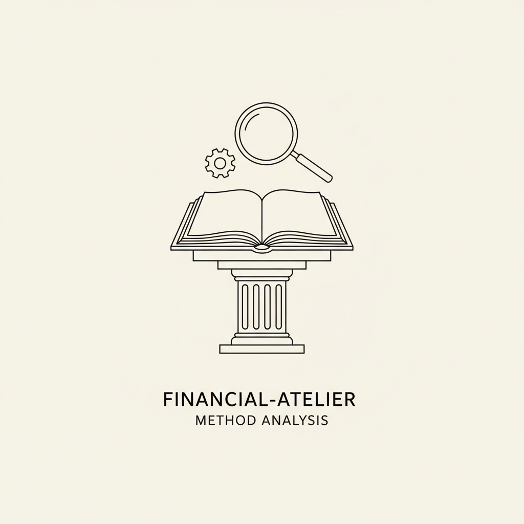 Line-art illustration of an open book on a lectern with a magnifying glass and gear, representing studying a method step by step