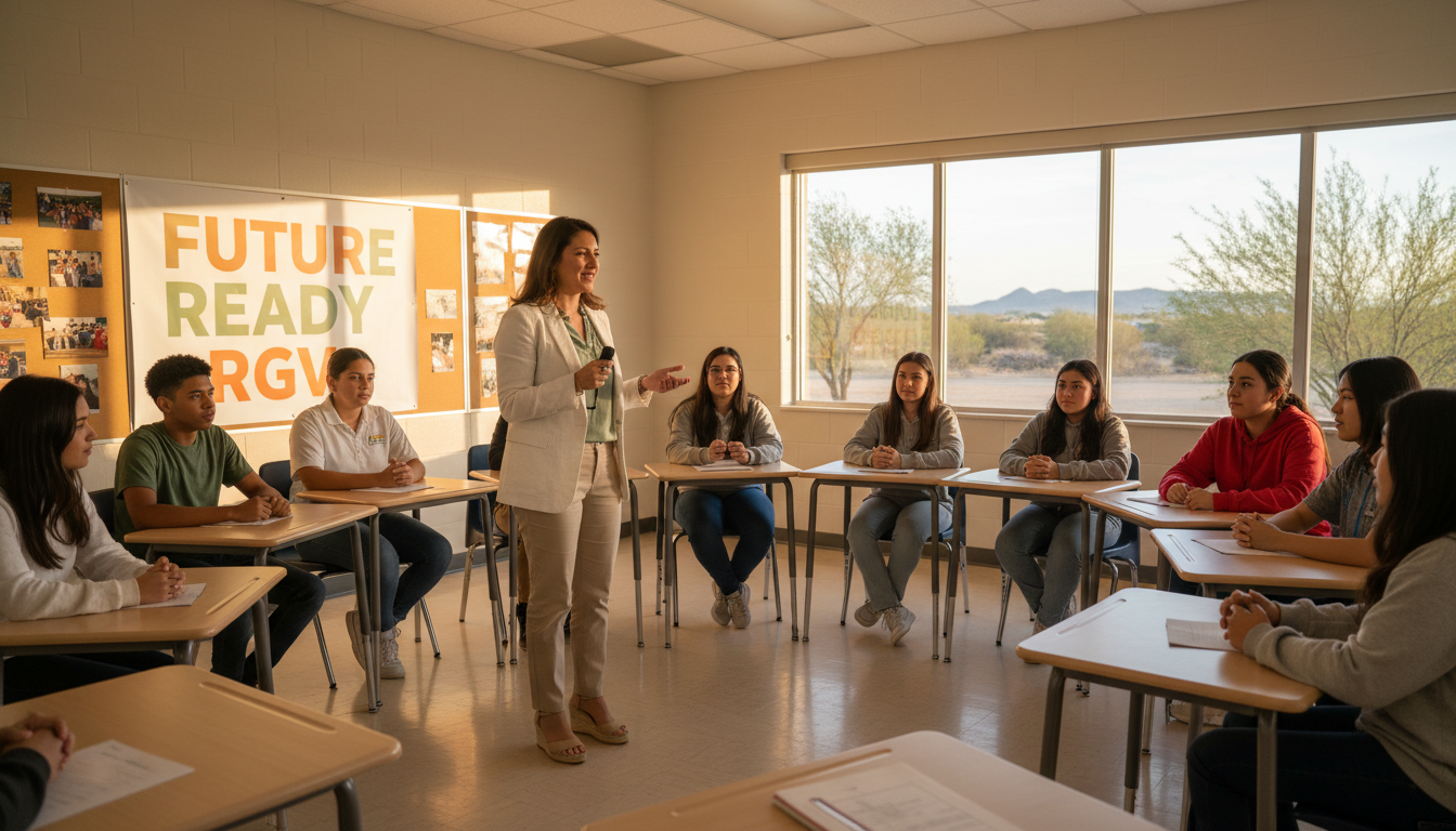 Dr. Cordova speaking to students at a local Rio Grande Valley school
