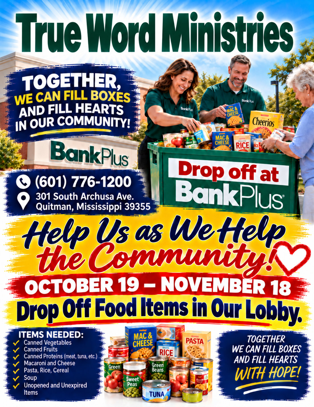 BankPlus community food drive flyer