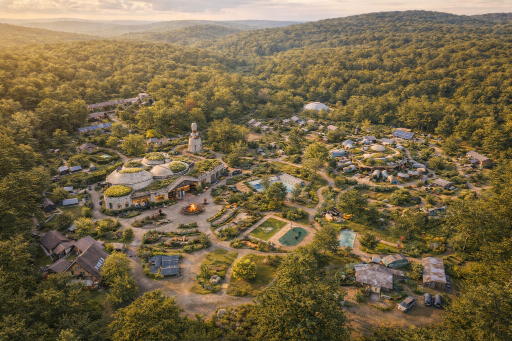 Aerial view of the future Abiding Grove eco-campus