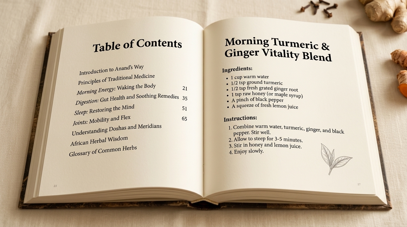 Open pages of Anand's Ancient Remedies