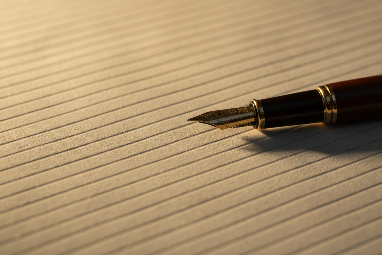 Legal documents and fountain pen on warm paper texture