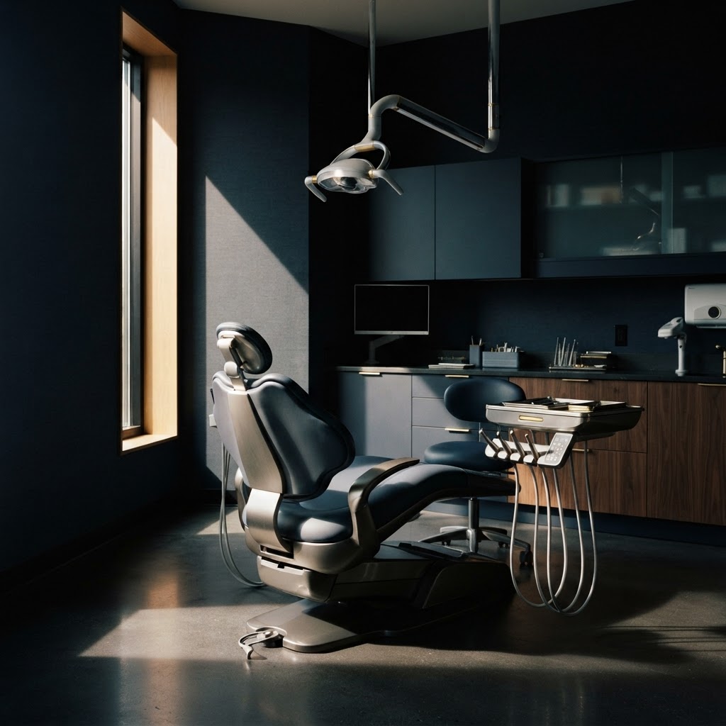 Modern dental operatory in warm architectural light