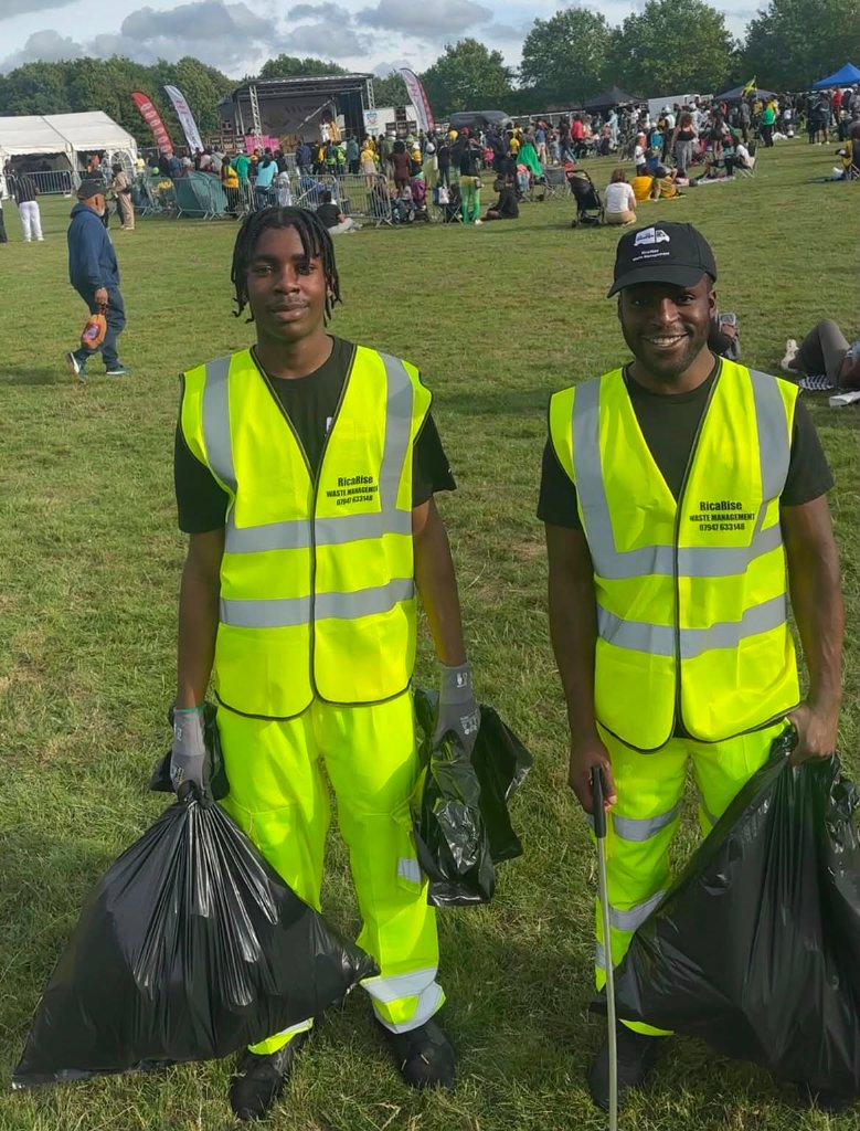 RicaRise team litter picking at a festival