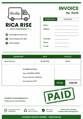 RicaRise digital invoice with PAID stamp
