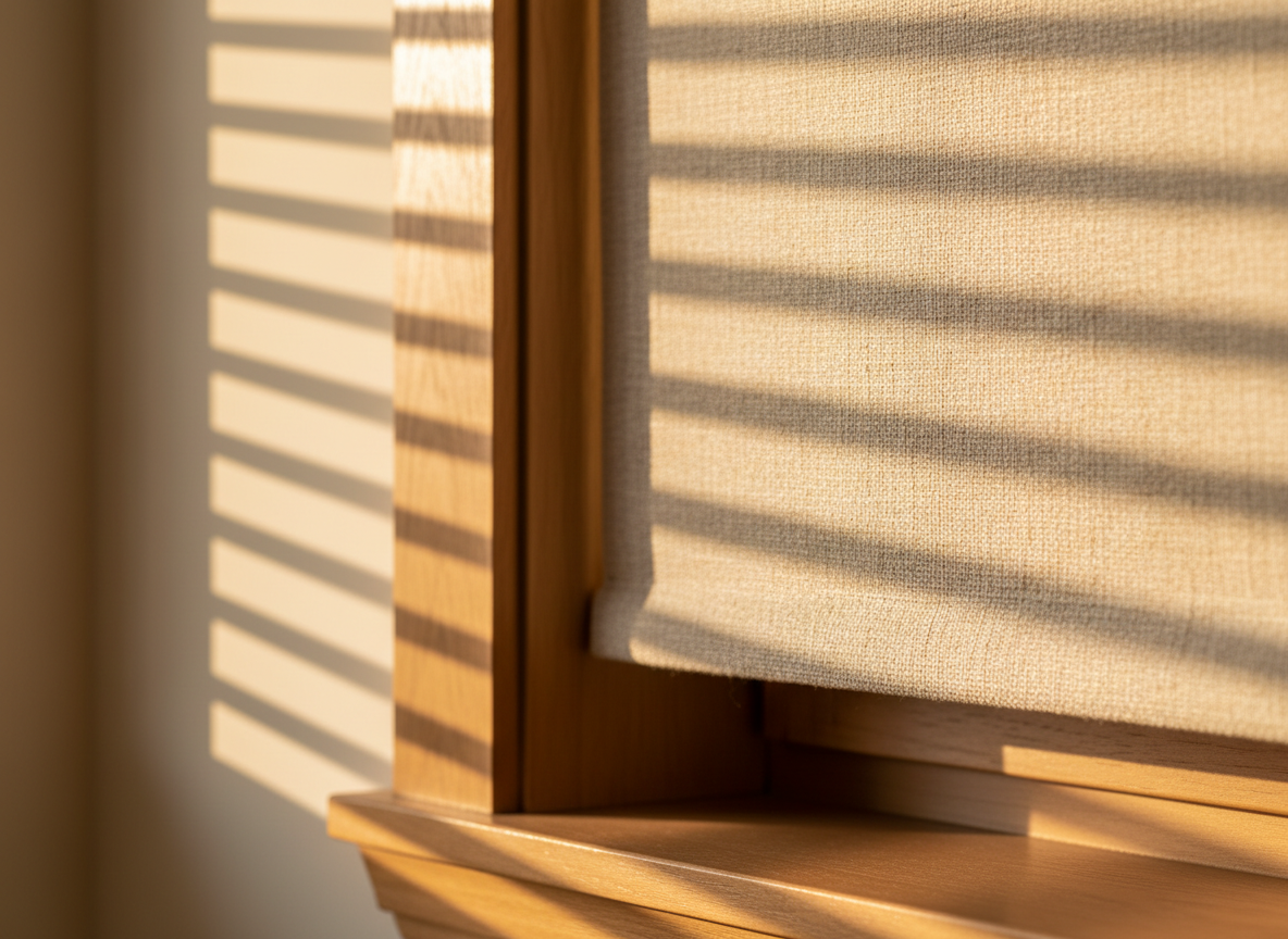 Premium window blinds with warm light filtering through