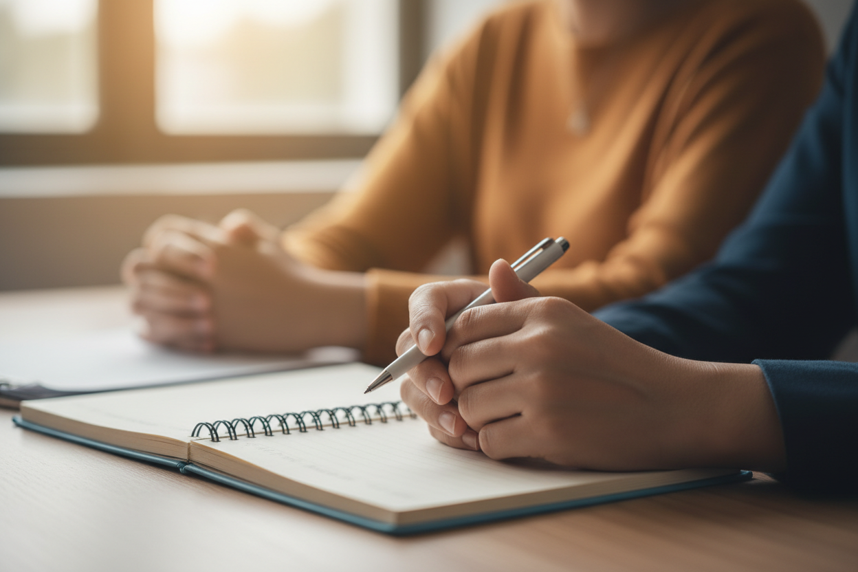 Mental health professional reviewing notes
