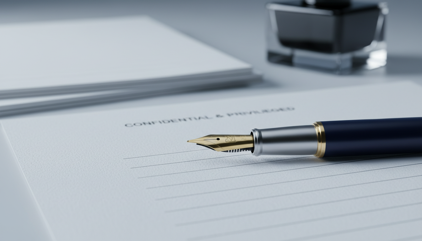Fountain pen on legal document