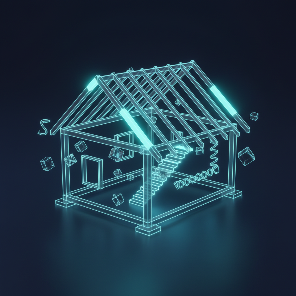 Abstract architectural blueprint reconstruction illustration