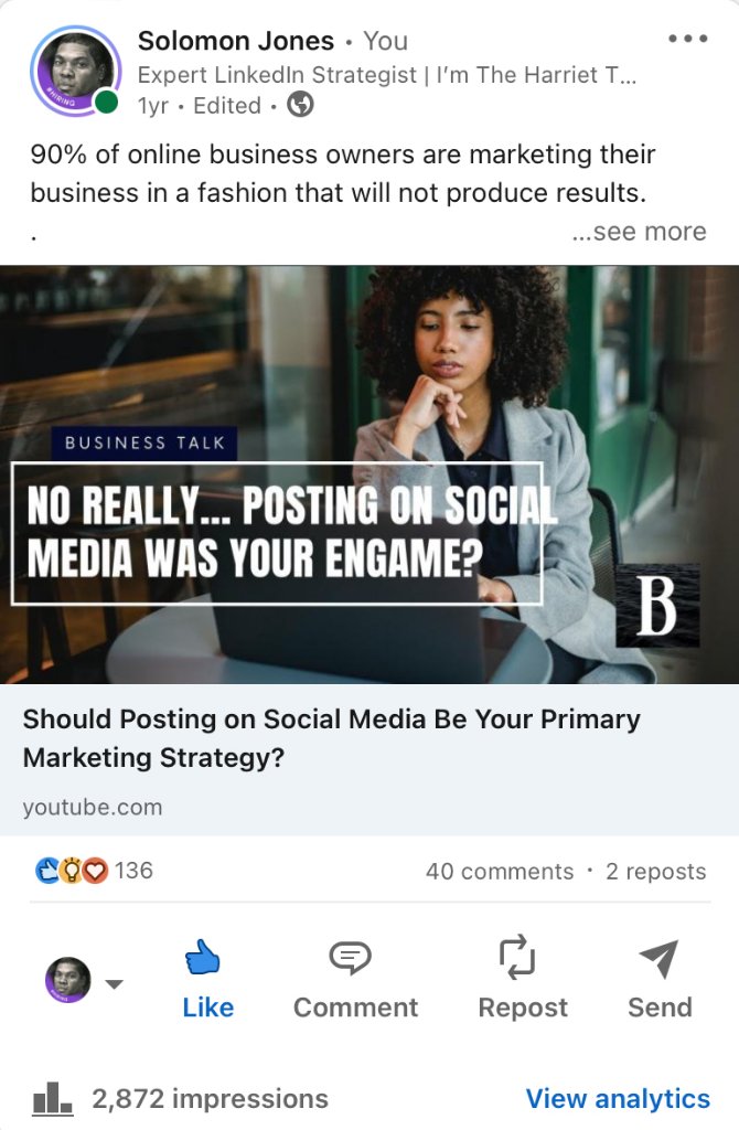LinkedIn post with 2,872 impressions