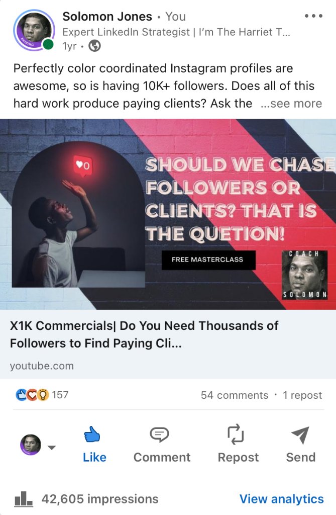 LinkedIn post with 42,605 impressions