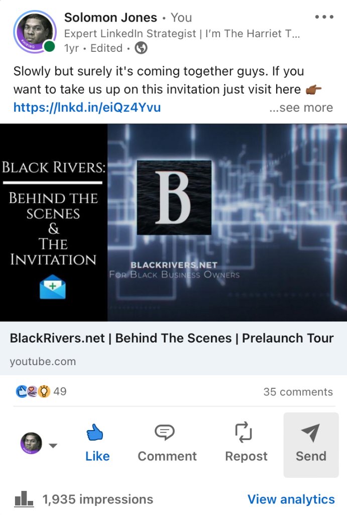 LinkedIn post with 1,935 impressions