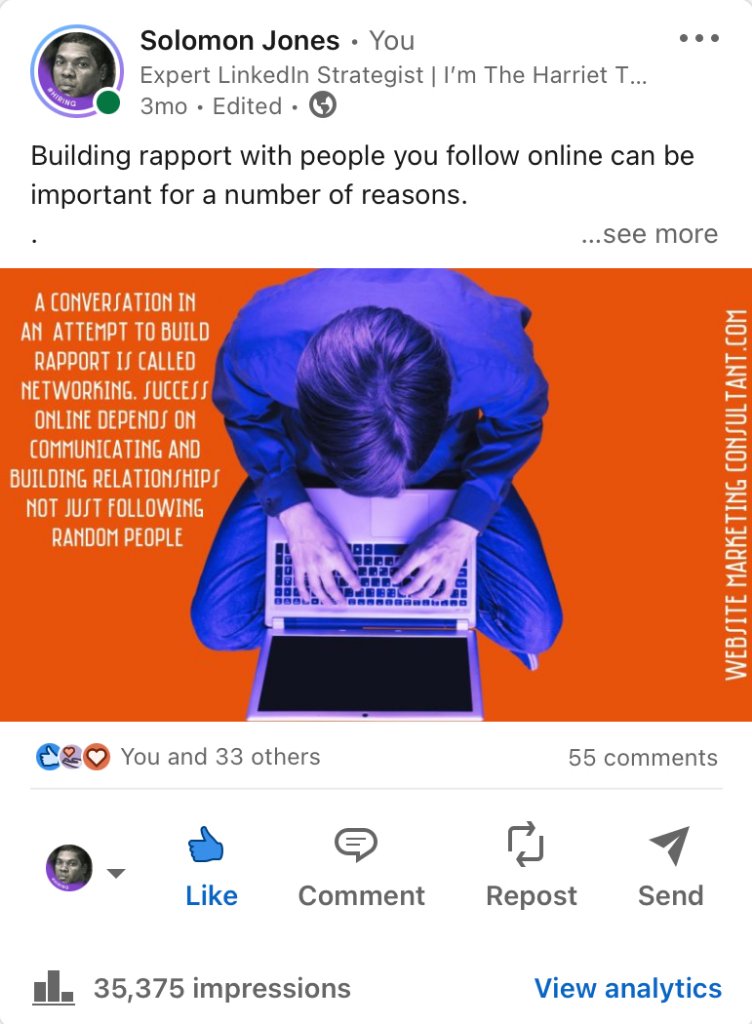 LinkedIn post with 35,375 impressions