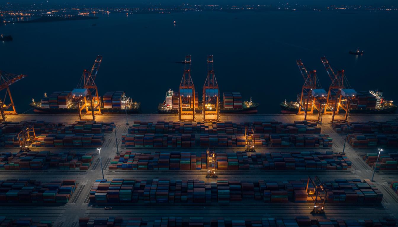 Shipping port at night