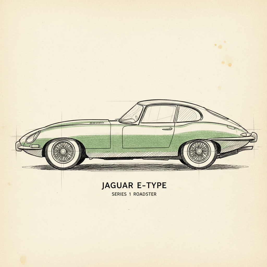 Jaguar E-Type vintage tegning