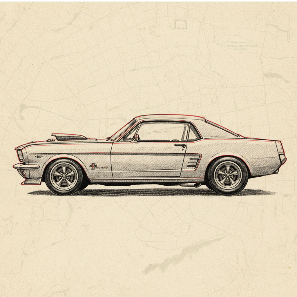 Ford Mustang vintage tegning