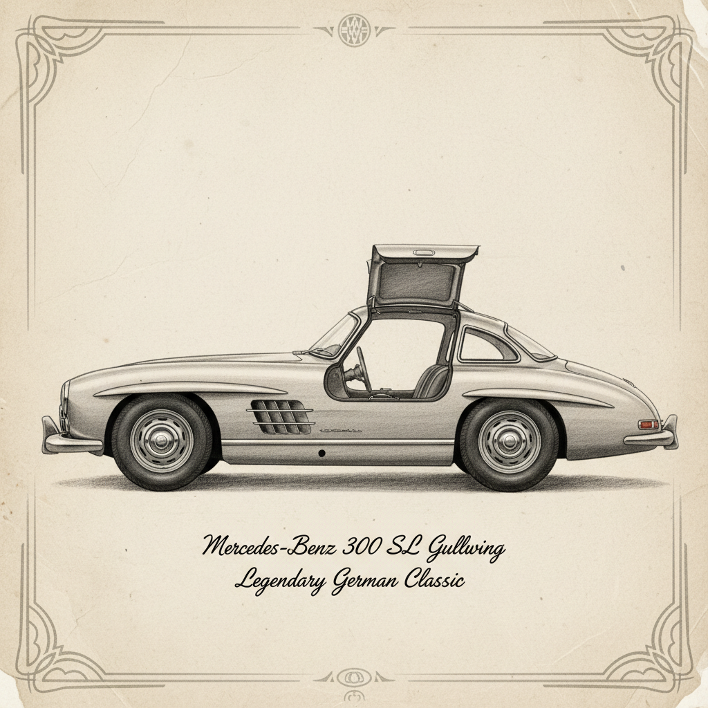 Mercedes 300SL vintage tegning