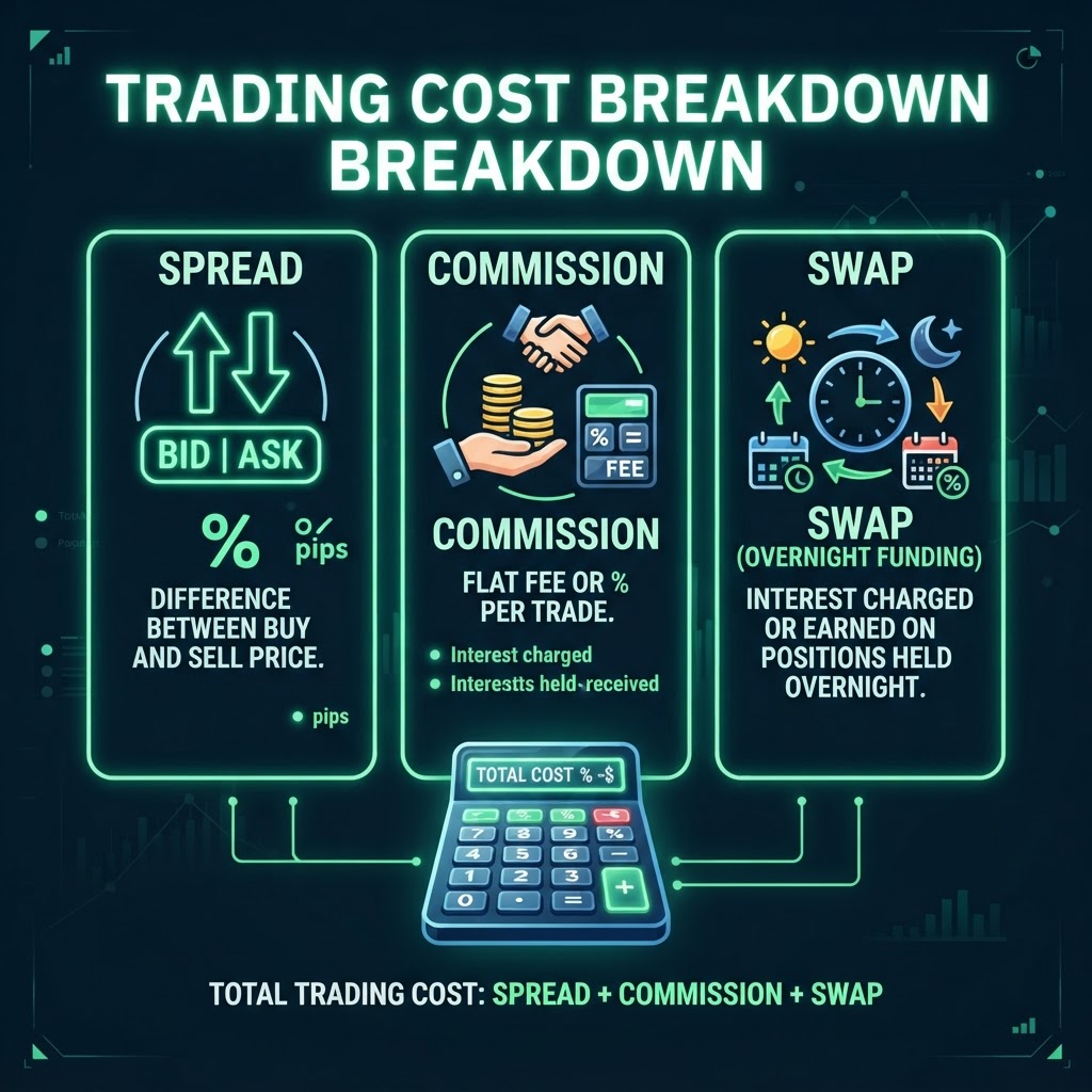 Spread, commission and swap costs