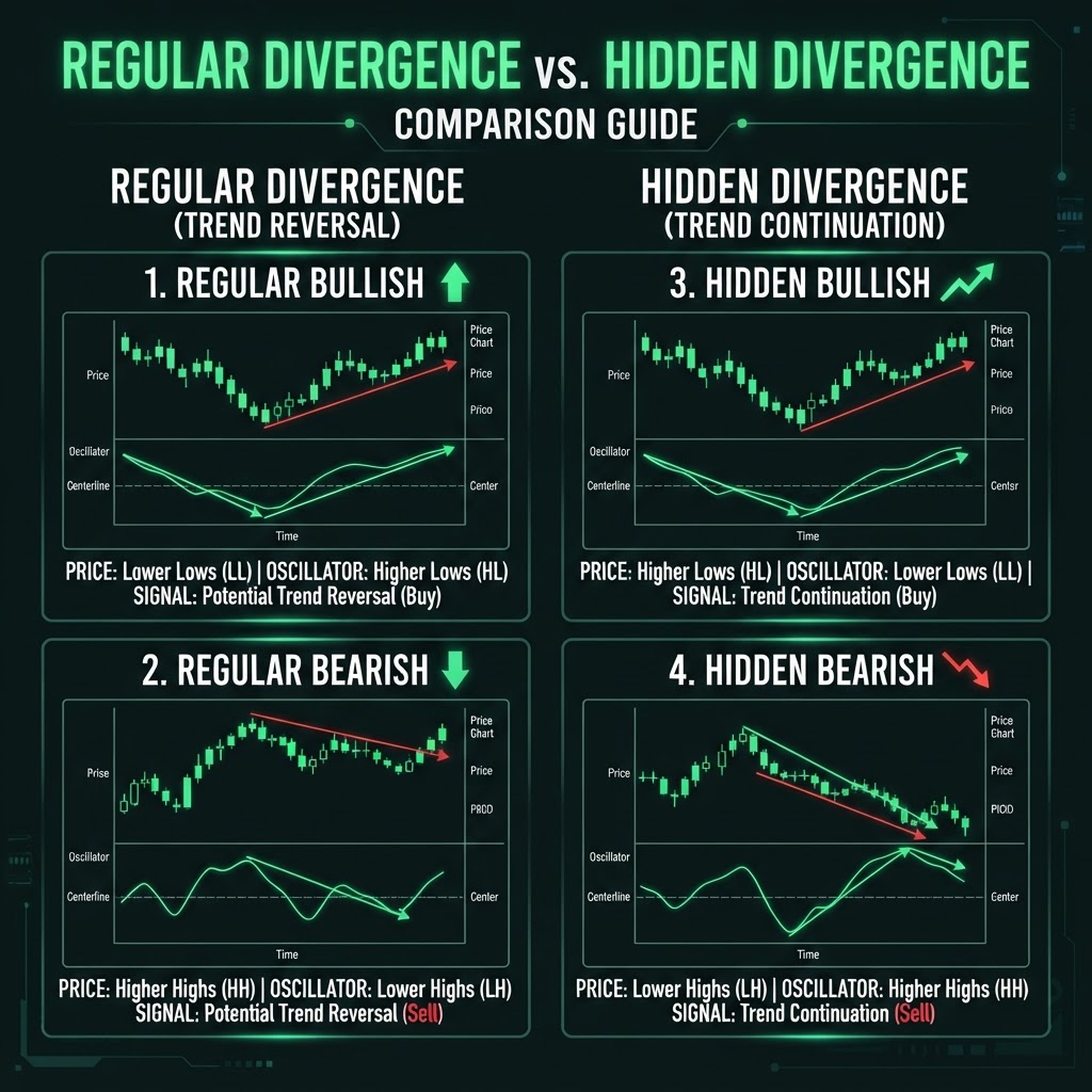 Regular and hidden divergence types compared