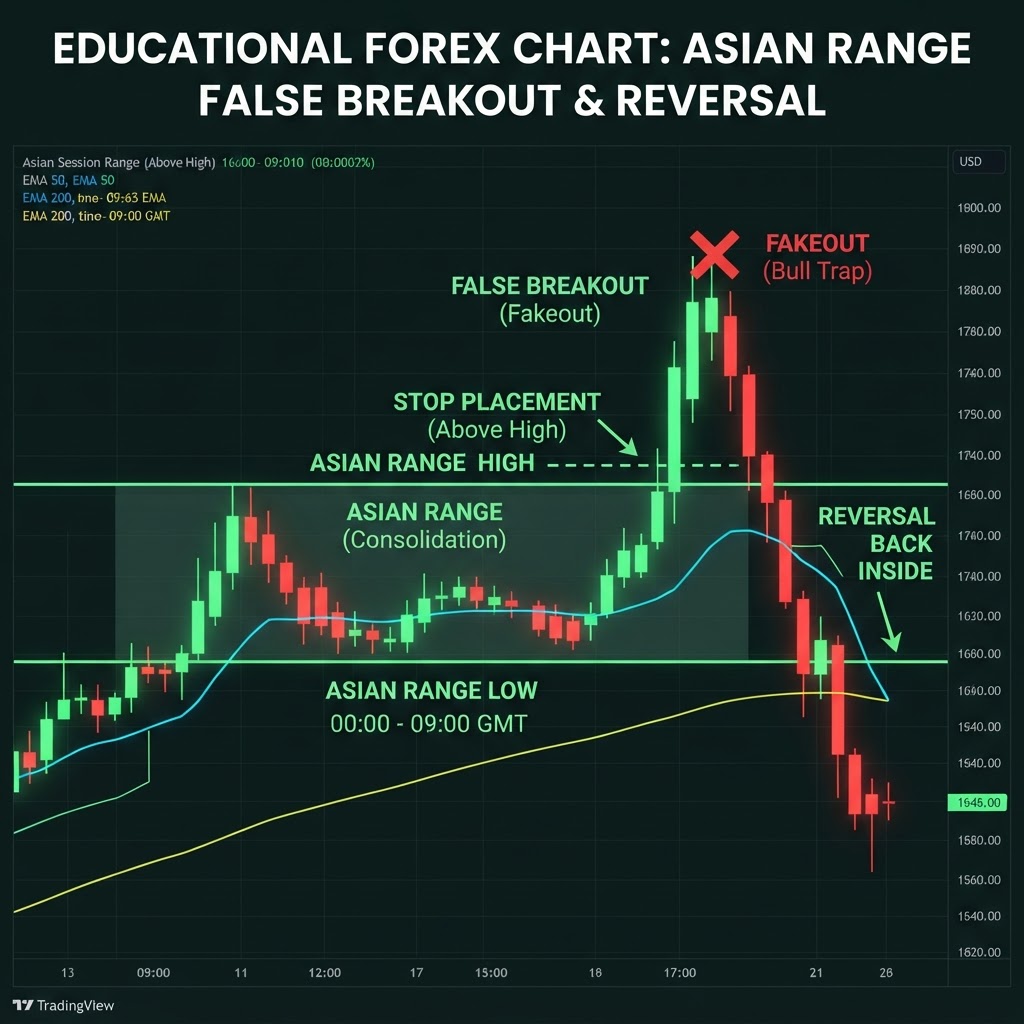 False breakout above the Asian range