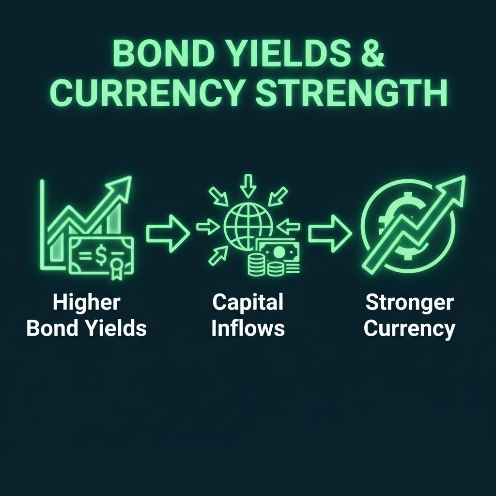 Higher yields attract capital and strengthen currency